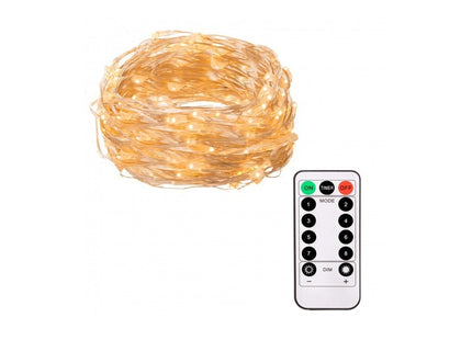 Draadverlichting Kerstverlichting | 9.9 m + 0.3 m Snoer | Batterij | Inclusief Afstandsbediening | 100 LED | Warm Wit