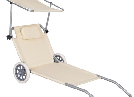 Ligbed | Ligstoel | Strandstoel | Zonnebed | Verrijdbaar | Inclusief Luifel | Beige