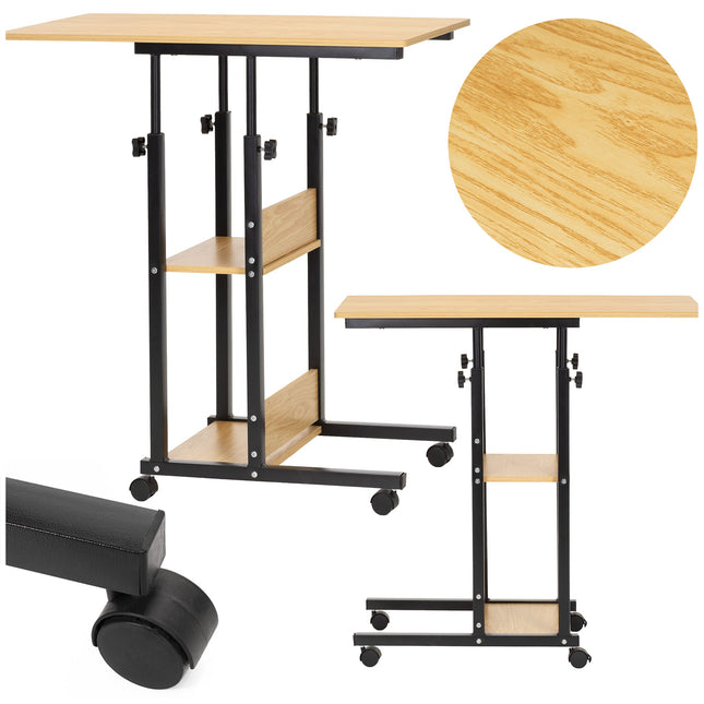 Bureau – Werkbureau – Computer Bureau – Bureautafel – Op Wielen – Verstelbaar - 73-85 X 40 X 80 CM – 20 Kg - Bruin - Metaal - Hout