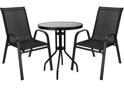 Tuinset - 3 Delig - 2 Stoelen - 1 Tafel - Metaal - Gehard Glas - Zwart