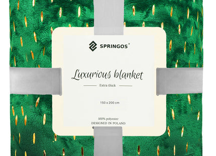 Plaid | Sprei | Deken | 150 x 200 cm | Pluche | Groen/Goud