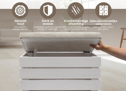 Speelgoedkist - Opbergkist - Zitbank - Schoenbank - Speelgoedbank - Speelgoedopberger - Opbergkoffer - Poef - Wit - Hout - 42 X 50 X 33 Cm