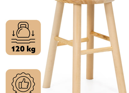 Kruk - Bijzet Krukje - Grenenhout - Lichtbruin - Rond - 120 Kg - 44 Cm