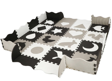 Speelmat | Speelmat Foam | Puzzelmat | Figuren | 16 Puzzelstukken | 150 x 150 cm | Zwart/Wit/Grijs