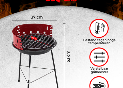 Barbecue  - BBQ - Grill - Windscherm -  Ø 37 Cm -  Rood/Zwart