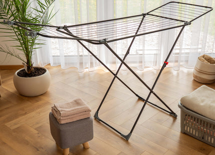 Droogrek - Wasrek - Droogtoren - Inklapbaar - Draaibaar - Zwart - Staal - Kunststof - Met Radiatorbeugels - 169 x 54 x 97 Cm