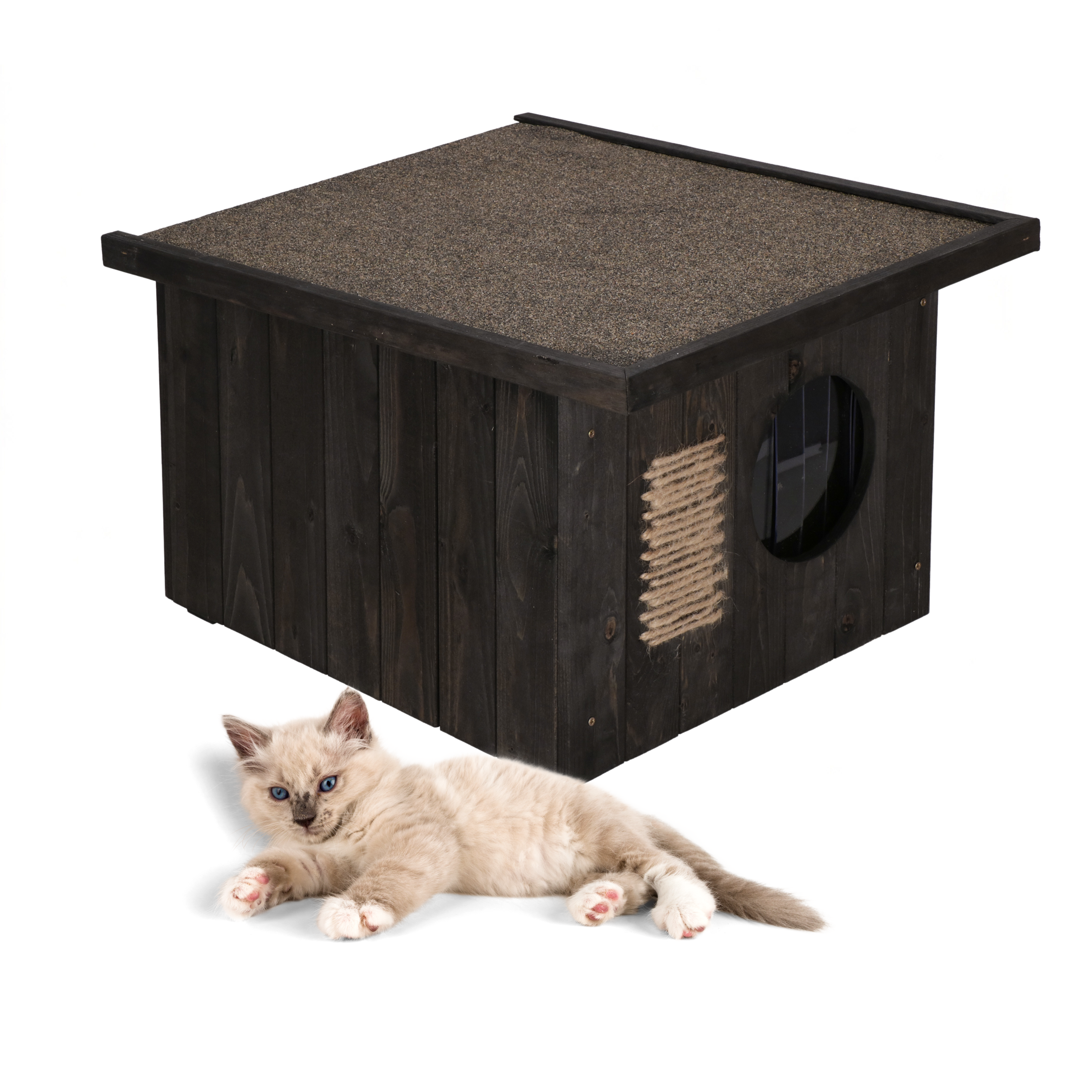 Kattenhuis - Geïsoleerd - Voor Buiten - Weersbestendig - 58 X 49,5 X 36 CM - Zwart