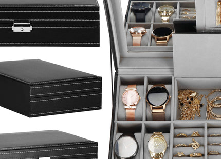 Horlogedoos - Horlogebox - Horlogeopberger - Spiegel - Zwart - Grijs - 8 Horloges