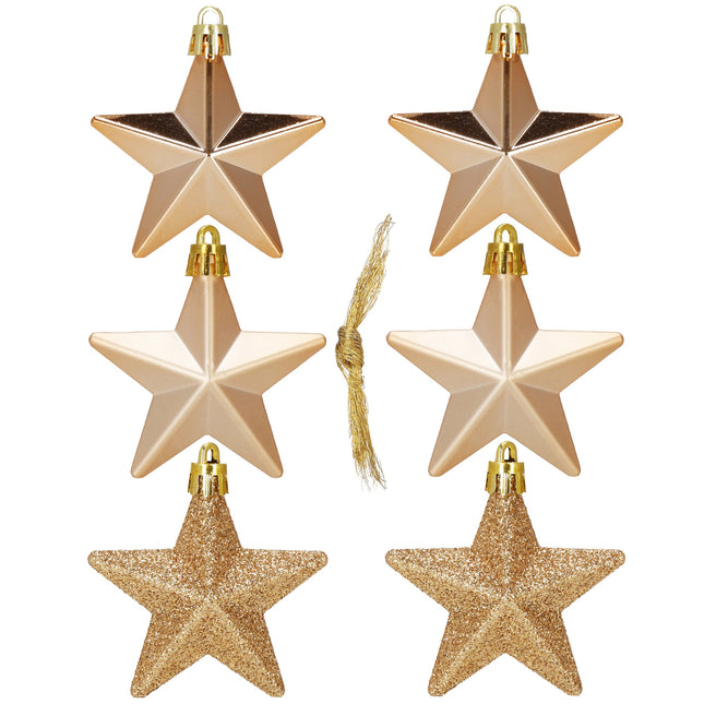 Kerstballen | Sterren | 6 Stuks | Rose Goud