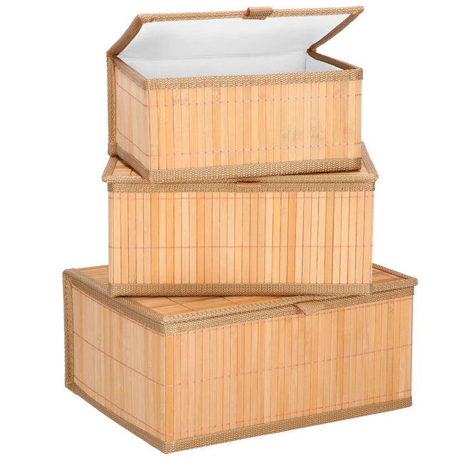 Organizer - Opberger - Gesloten - Badkamer - Cosmetica - Bamboe - Set Van 3 - Ecru