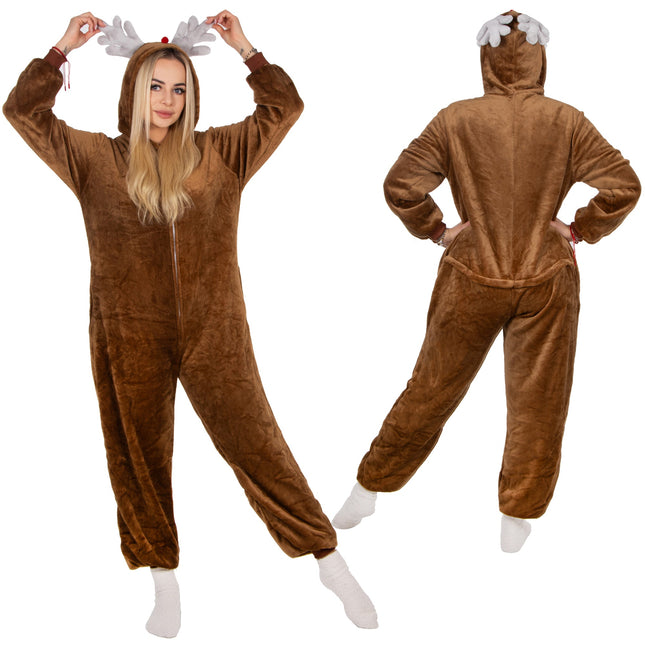 Onesie | Rendier | Maat M | Bruin