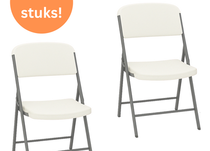 Klapstoel - Vouwstoel - Kampeerstoel - Opvouwbaar - Stoel - Kunststof - Waterbestendig - Wit - Grijs - Voor Binnen en Buiten - 2 Stuks