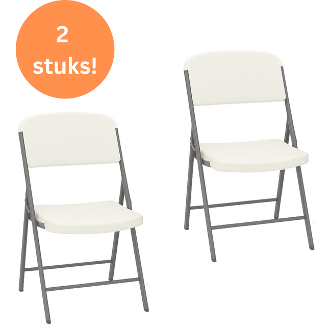 Klapstoel - Vouwstoel - Kampeerstoel - Opvouwbaar - Stoel - Kunststof - Waterbestendig - Wit - Grijs - Voor Binnen en Buiten - 2 Stuks