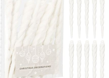 Kerstballen | Ijspegels |  10 Stuks | 12 cm | Wit | Glitter