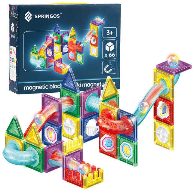 Springos® Magnetisch speelgoed - Knikkerbaan - 66 Stuks - Montessori speelgoed - Speelgoed kinderen