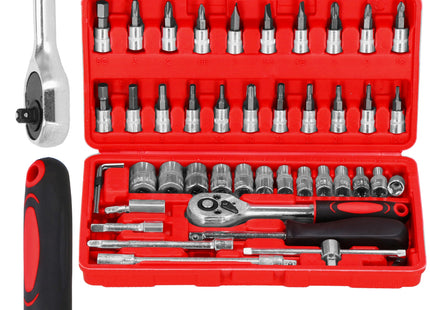 Dopsleutelset - Gereedschap Set - Koffer - 45 Stuks - Rood/Zwart