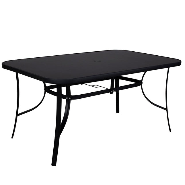 Tuintafel | 150 x 90 x 73 cm | Buitentafel | Eettafel Buiten | Metaal | Gehard Glas | Zwart