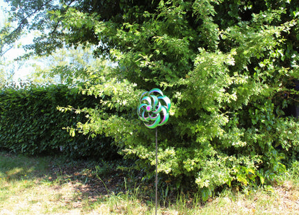 Windspinner - Windmolen - Windijzers - Tuinsteker - Tuinbeeld - Grondpin - Metaal - Paars - Blauw - Groen