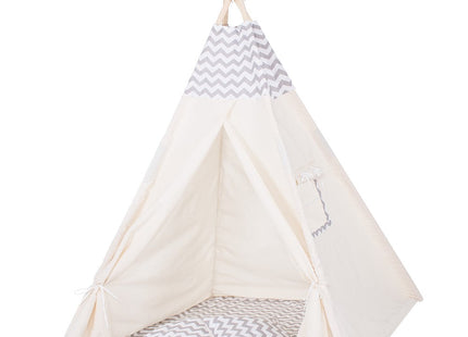 Tipi Tent | Wigwam Speeltent | 120x100x180 cm | Met Mat en Kussens | Naturel Grijs | Golven