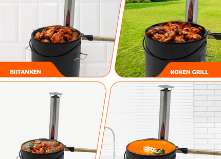 Goulashketel - Geëmailleerd - Kookpot - Scheplepel - 14 liter - Met Deksel - 92 x 35 x 45 cm - Zwart