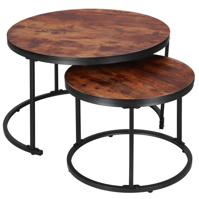 Bijzettafel Set Van Twee  | Salontafel Rond | Bijzettafel | 2 Stuks | Zwart/Bruin