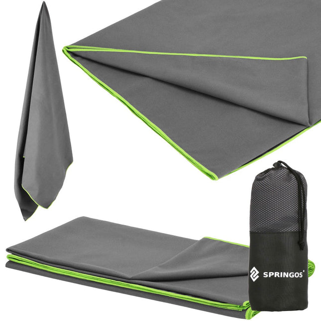 Strandlaken | Badlaken | Strandhanddoek | Microvezel | 90 x 180 cm | Grijs/Groen