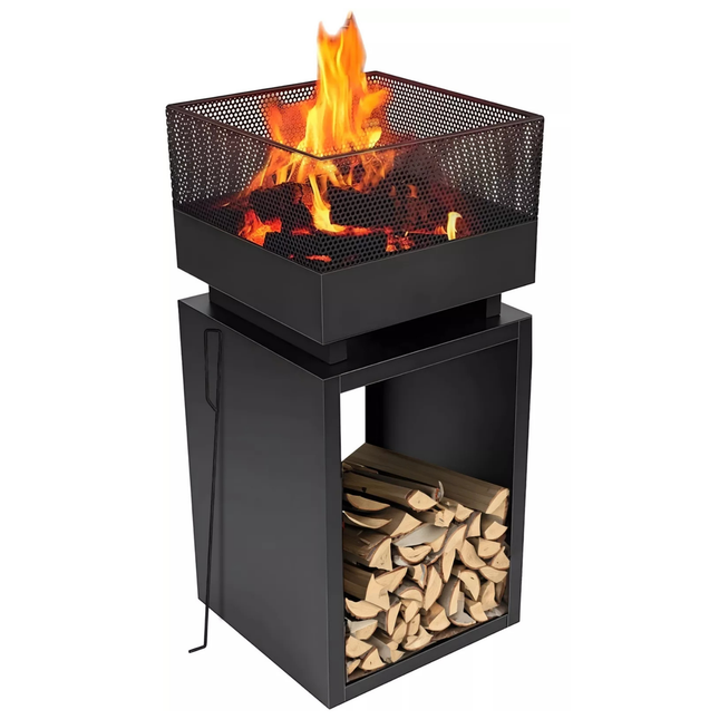 Vuurkorf Met Vonkenscherm - Houtkachel - 39 X 39 X 85 Cm -  Buitenkachel - Tuinhaard - Opslag - Metaal