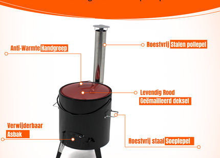 Goulashketel - Geëmailleerd - Kookpot - Scheplepel - 14 liter - Met Deksel - 92 x 35 x 45 cm - Zwart