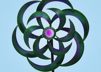 Windspinner - Windmolen - Windijzers - Tuinsteker - Tuinbeeld - Grondpin - Metaal - Paars - Blauw - Groen