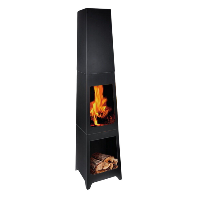 Vuurkorf - Houtkachel - Buitenkachel - Tuinhaard - Houtopslag - Zuil - Metaal - 35 x 35 x 150 cm