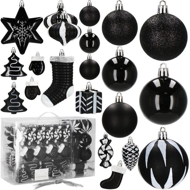 Kerstballen | 77 Stuks | Zwart