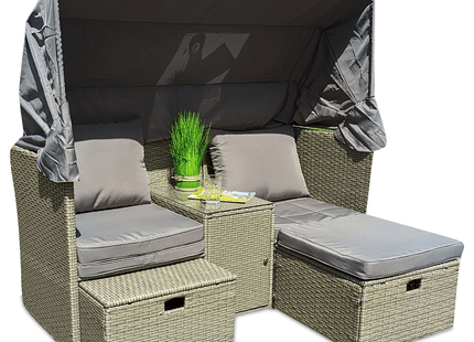 Loungesets - Sun Lounge  -  Tuinlounge - Zonne - Eiland -  Strandlounge -  Fauteuil Set - Strandbed  - Staal - Rotan - Grijs - 170x75/139x170 cm