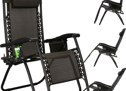 Tuinstoel | Ligstoel | Opvouwbaar | Verstelbaar | Ergonomische Hoofdsteun | Bruin/Zwart