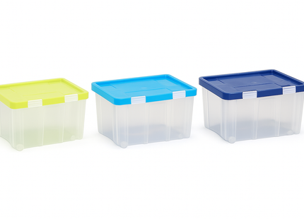 Opbergbox Set van 3 – 55 Liter – Met Wieltjes & Deksel – 60×40×30 cm