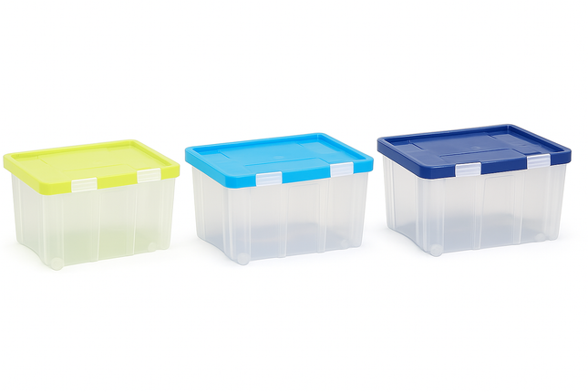 Opbergbox Set van 3 – 55 Liter – Met Wieltjes & Deksel – 60×40×30 cm