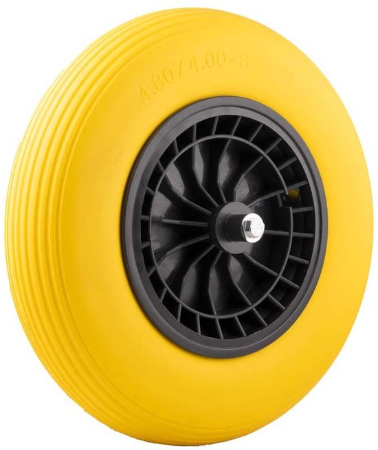Kruiwagenwiel 4.00-8 PU – Anti-lek Wiel met Kunststof Velg - Geel - Lekvrij wiel