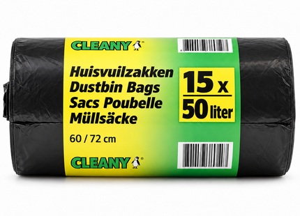 Cleany Vuilniszakken 50 Liter – 30 Rollen van 15 Afvalzakken – 60 x 72 cm – Zwart – 450 Stuks – Grootverpakking