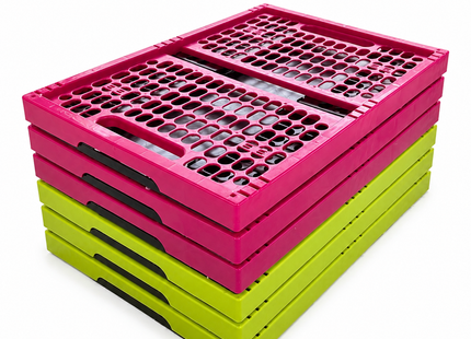 Set van 6 Vouwkratten 32 Liter – Stapelbaar en Inklapbaar - Boodschappenkrat - Groen & Roze (3+3)