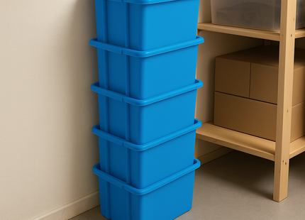 Set 5 Blauwe Opbergboxen – Stapelbaar – 32 Liter Inhoud - Opslagdoos - Stapelbakken
