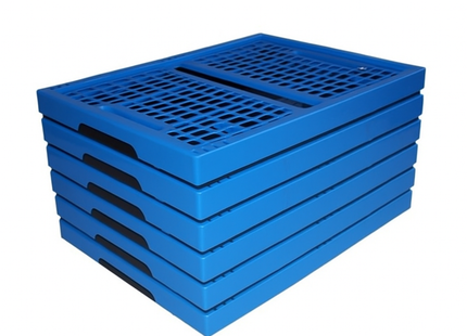 Set van 6 Vouwkratten 32 Liter – Stapelbaar en Inklapbaar - Boodschappenkrat - Blauw