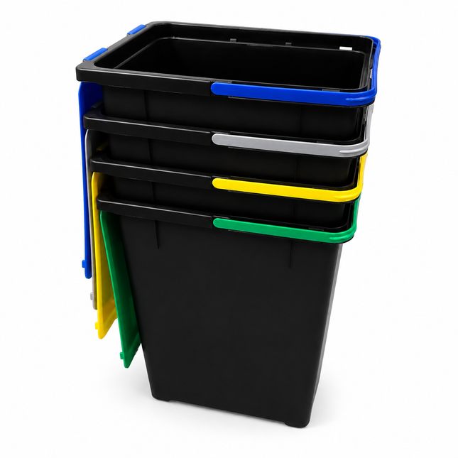 Recycling Prullenbak Set - Prullenbakken - Afvalbakken – 4 Stuks - 12 Liter - Gekleurde Deksels