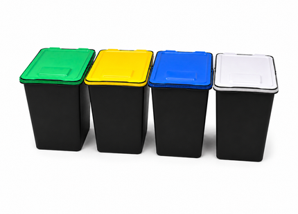 Recycling Prullenbak Set - Prullenbakken - Afvalbakken – 4 Stuks - 12 Liter - Gekleurde Deksels