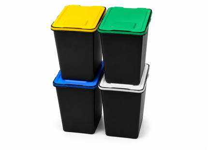 Recycling Prullenbak Set - Prullenbakken - Afvalbakken – 4 Stuks - 12 Liter - Gekleurde Deksels