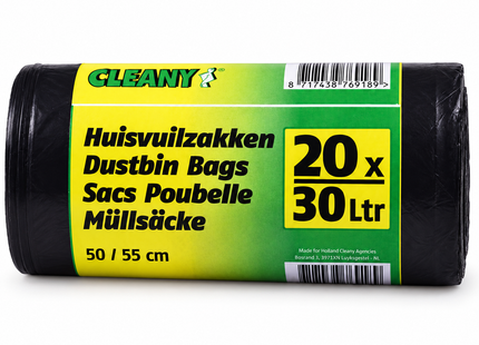 Cleany Vuilniszakken 30 Liter – 40 Rollen van 20 Afvalzakken – 50 x 55 cm – Zwart – 800 Stuks – Grootverpakking