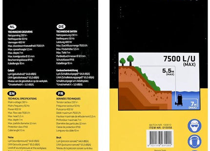 Dompelpomp 400 W – 7500 L/u waterpomp