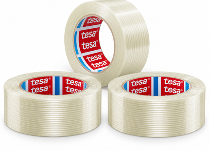 tesa Ultra Resistant Filamenttape – Set van 3 Rollen – 50 m x 50 mm - Transparant – Glasvezelversterkte Verpakkingstape