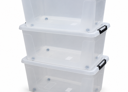 HL Opbergbox met deksel en wieltjes - 60 Liter - Stapelbaar - Kunststof - Transparant