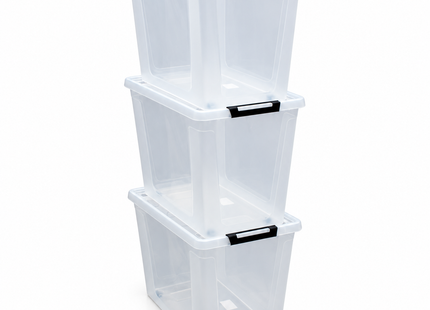 Opbergboxen - 80 Liter - met Deksel en Wieltjes - 5 Stuks - Transparant
