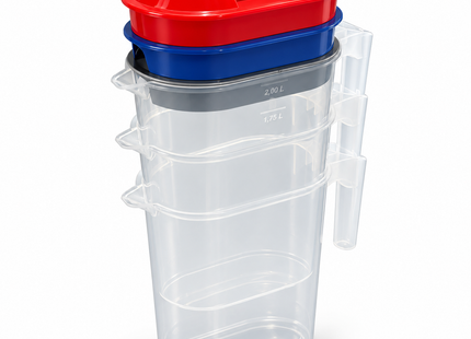 Maatkannen 2 Liter – Set van 3 stuks – Rood, Blauw en Grijs - Maatbeker met deksel en handgreep