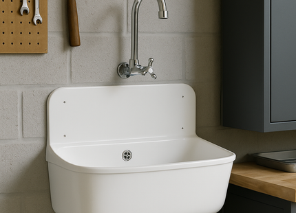 Kunststof Uitstortgootsteen – Wit – 49x35 cm – Inclusief set